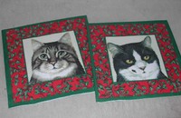 Noël serviettes rouge avec 4 portraits de chats